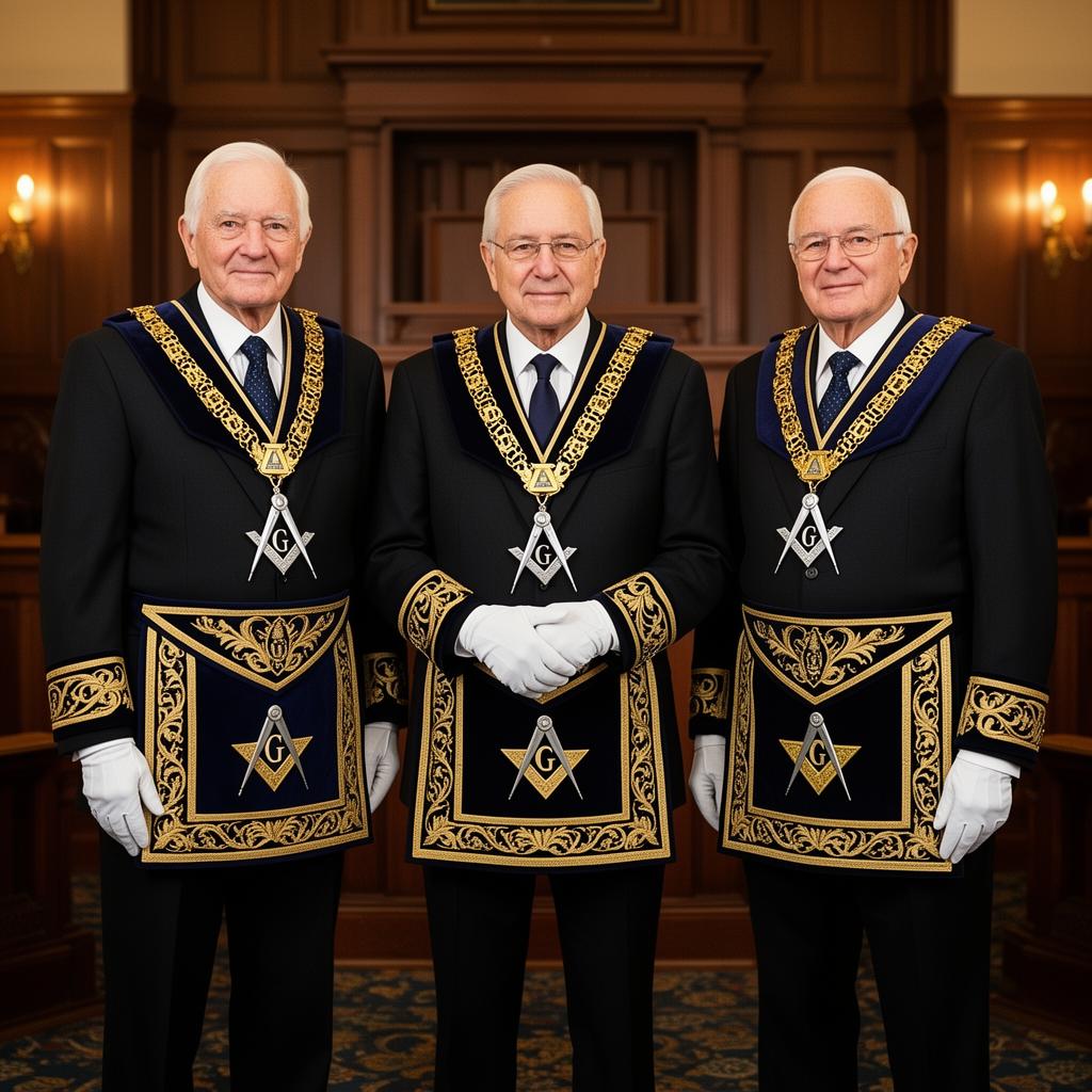 Three Illuminati members in Masonic regalia